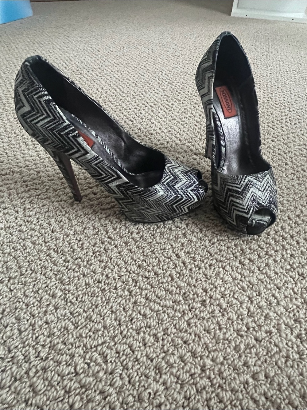 Missoni Black & Gray and white Zigzag Peep-Toe Stiletto Heels